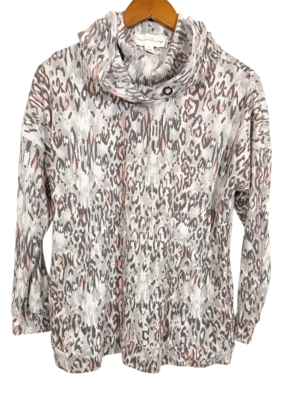 French Laundry Animal Print Pocket Ribbed Hoodie Large